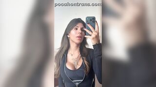 Nice-looking trans beauty masturbating