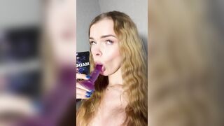 lustful teen trans beauty sucking a sex-toy