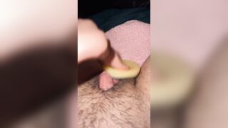 Large clitoris palpitating on toy