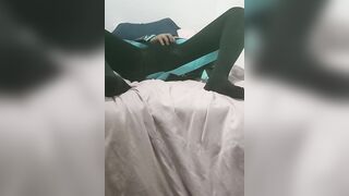 Cute femboy masturbates with Hatsune Miku cosplay