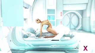 A hawt lustful gal gets banged by alien dickgirl in the sci-fi lab