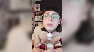 t-gal shows off her PRIDE SOCKS and gives a SLOPPY ORAL SEX to a soda bottle