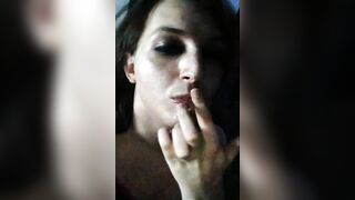 Trap smears cum on her lips for Dad