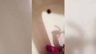 Hawt Blond Trans Beauty Voids urine In the Bathtub (Improved Quality)