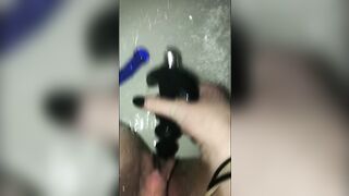 t-hunk solo shower session w/ sex toy+booty-plug+sextoy!!! cums several times