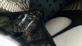 T-girl driving car with chastity