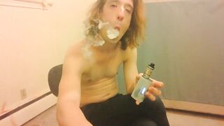 Topless Transgirl Trying Vape Tricks