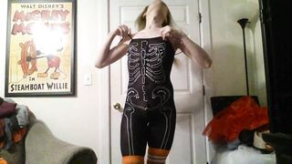 Trans Beauty in Skeleton Bodystocking for Halloween
