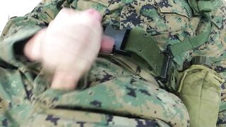 US Marine Crossdresser Cums All Over Self In Full Combat Uniform