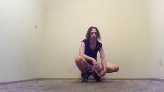 Undressed Transgirl Kneeling in Jeans - Self-Photography Posing
