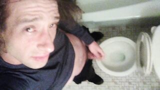Morning Pre-Cum Trickling in Washroom