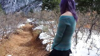 Transgirl pissing in public on a snowy trail