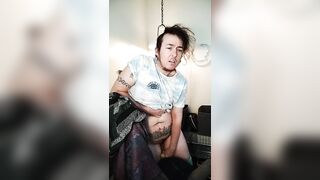 Transman doxy masturbating in office chair 1st time in front of camera