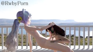 Dva deepthroats a shemale hentai's dick 60 FPS HD (With sound)