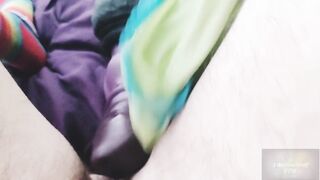 POV twat boi groaning and fingering underneath pants and cums on thick toy