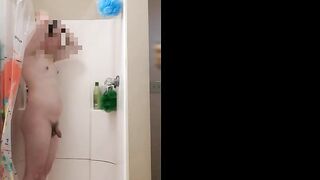 Large booty trans angel washes feet in shower