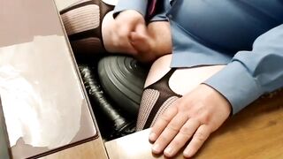Work Zoom Encounter - Sissy Wearing Chrotchless Hose and Pink Pants