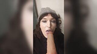 Trans cutie facial, gets overspread in cum, swallows