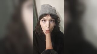 Trans gal practicing sucking weenie