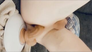 Femboy rides and cums from 12" monster sex toy