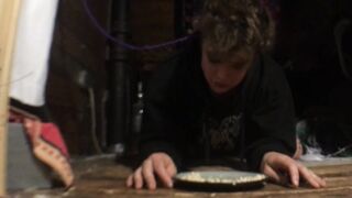 pet femboy yaoi dyke eats off the floor on leash