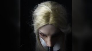 Nun in female mask practices oral on ding-dong