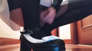 Cute crossdresser cum on kawaii shoes