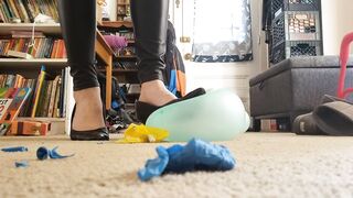 Leather Panties and Ebony Heels Balloon Bursting