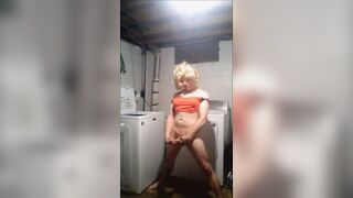 Crossdresser in jeans teases