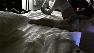 Trans angel Destiny jerking off large knob