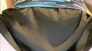 Trans gal takes vibrator in booty up petticoat then cums