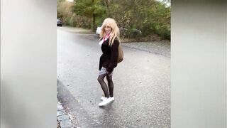 Transsexual is shopping slipless and peeing in cup of coffee