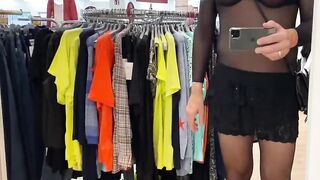 In a super short mini petticoat and a thoughtful bodysuit during the time that shopping