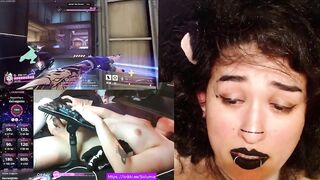PUNK CATGIRL SUCCBUS TRANSGIRL with vibrating plug plays overwatch during the time that viewers control it egirl rock emo kitten gamer gooner cute transgirl