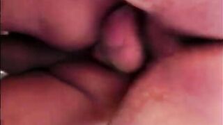 Large load gets blown on brunette hair shemale Penelope Jolie's weenie after boyfriend screws her butt in woods
