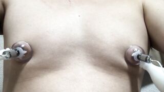 Lustful and cum on a nipp masturbation machine