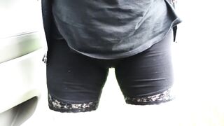 Despairing leggings pee along the road