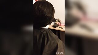 Black sex doll Nikki wears barberette capes