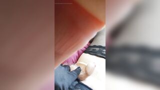 Booty-plugged Trans Love button Explodes in Cum