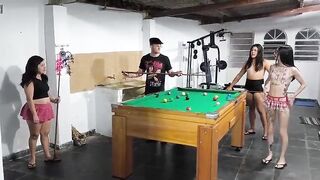 playing billiards in the mansion, in nature's garb, lots of debauchery