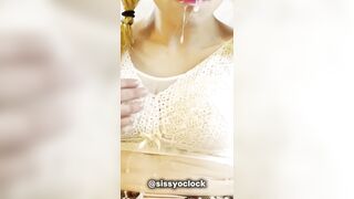 Cum Leaks Out Of Femboy Sissy Schoolgirl Throat SISSY OCLOCK cum bitch