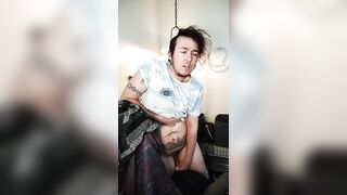Transman floozy masturbating in office chair 1st time in front of camera