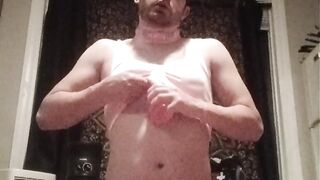 Sissy Sucks Sextoy in Pink Pants and Brassiere