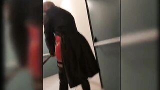 Walk in Parking Abode, Blond in Overknee Boots, Red Pvc Costume and Lengthy Leather Coat