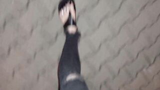 My Hawt Crossdresser Feet Tease Hard Weenies on Night Walk