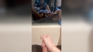 Ladyboy risky jerkoff in balcony