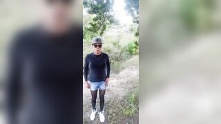 Hot crossdresser in nature posing