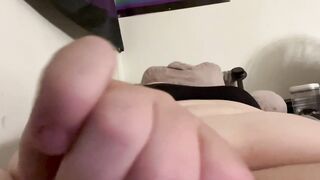 Trans fem plays with her boobs, jerks off, rubs cum on her own bazookas, then gives herself a tit hickey!