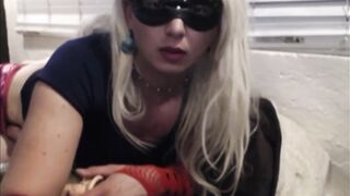 Faggot clothed as a bitch sucking a sex-toy