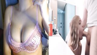 Staying hard when this guy's pounding my booty and creampie- T-girl Real Porn React